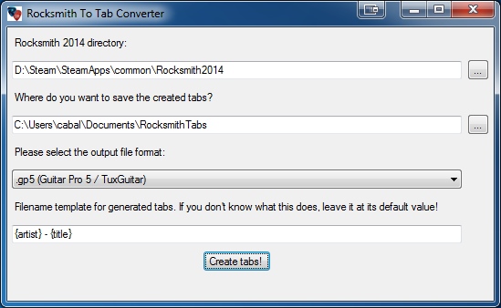 The new RocksmithToTab GUI
